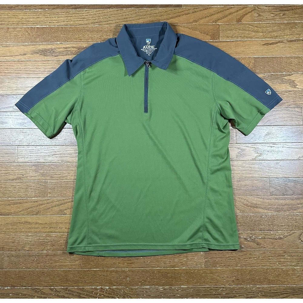 KUHL Shadow Coffeenna Zipper Polo Olive Green Gray Mens XL Short Sleeve
